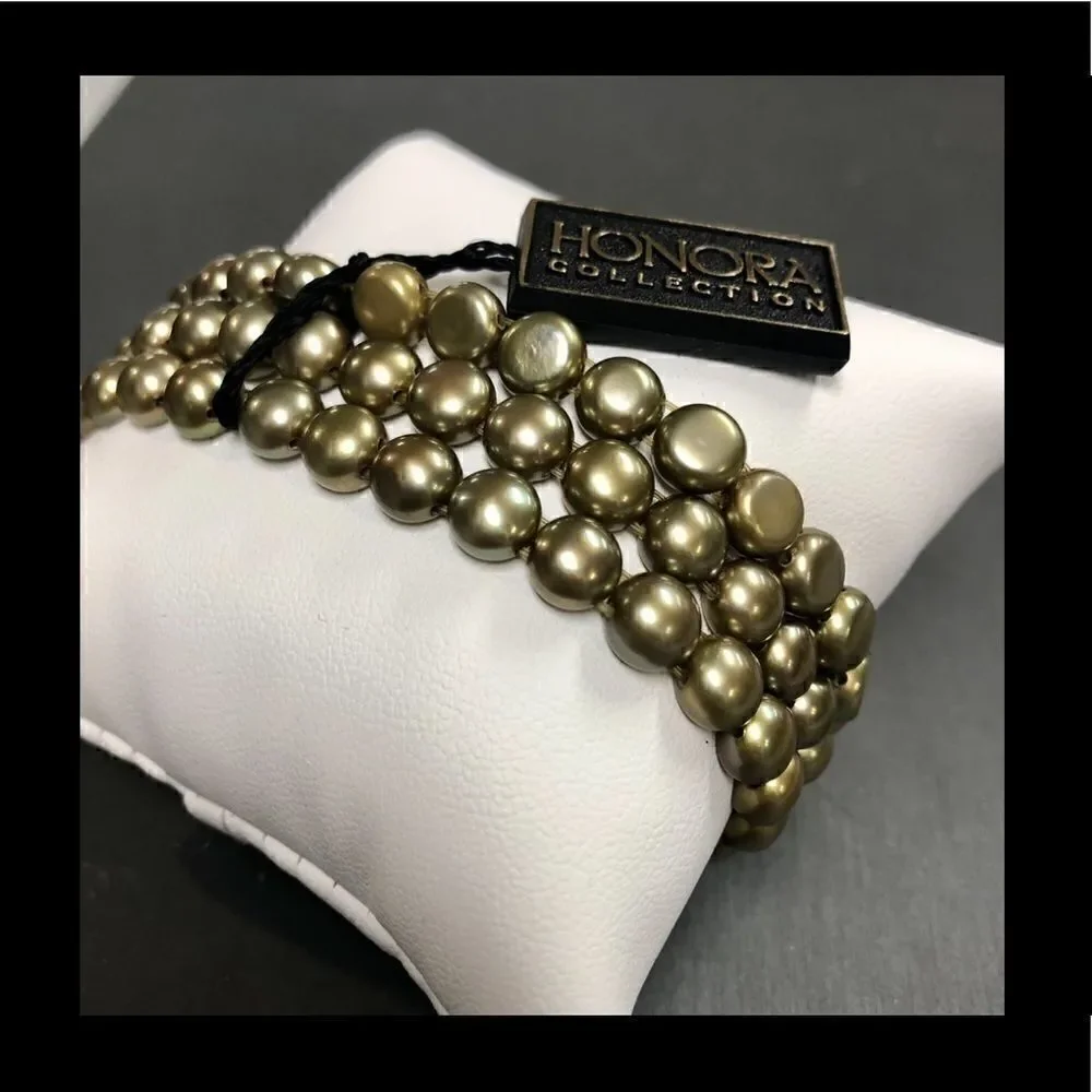 Honora Green Pearl Stretchy Bracelets Set of 3